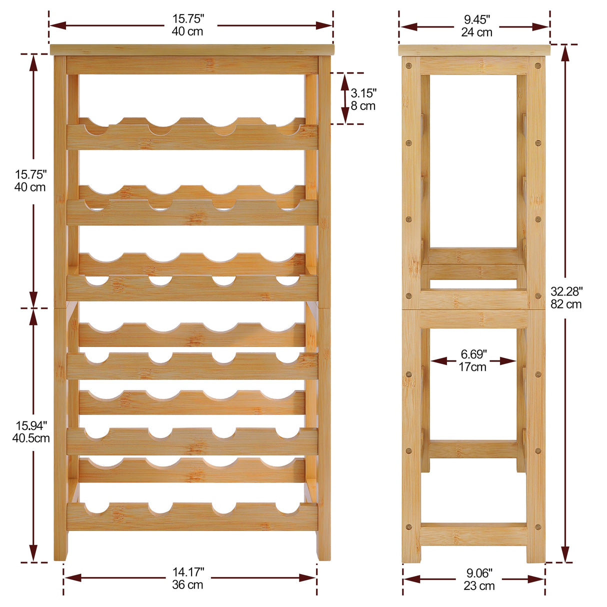 STELLSTAR 24 Bottles Floor Wine Rack with Tabletop, 6 Tier Bamboo Wine Display Storage Shelves, Wave Bars Freestanding Wine Bottle Organizer Shelf for Kitchen Pantry Cellar, Natural STELLSTAR