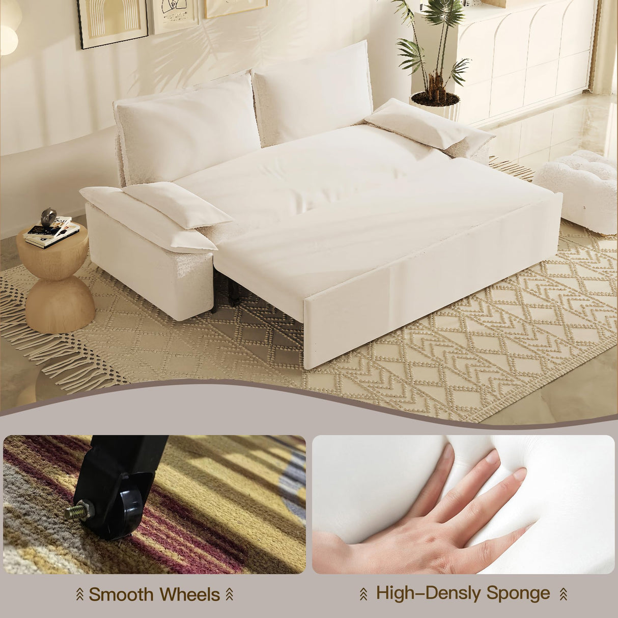 Neylory 70.1" Queen Pull Out Sofa Bed, 3 in 1 Convertible Sleeper Sofa, Velvet Loveseat Couch for Living Room, Apartment, Small Space, Beige Neylory