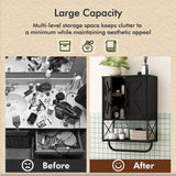 RUSTOWN Farmhouse Rustic Medicine Cabinet with Two Barn Door,Wood Wall Mounted Storage Cabinet with Adjustable Shelf and Towel Bar, 3-Tier Cabinet for Bathroom, Living Room(Black) RUSTOWN