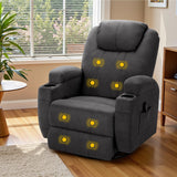 Furmax Rocker Recliner Chair, Recliner for Adults with Massage and Rocking, 360° Swivel Reclining Single Sofa with Side Pockets Cup Holders for Living Room (Fabric, Grey) Furmax