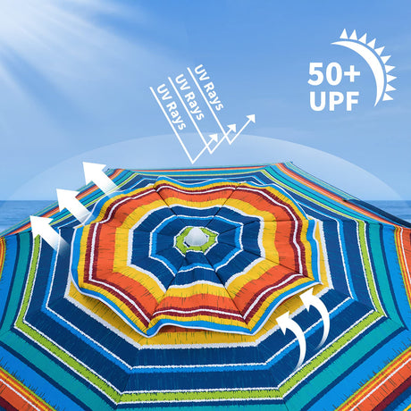 AMMSUN Beach Umbrellas for Sand Heavy Duty Wind Portable, 6.5ft Outdoor Umbrella with Sand Anchor and UV Protection, Parasols Includes Carry Bag for Beach, Patio, and Garden, Yellow Stripes AMMSUN