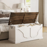 Maupvit Storage Chest, 39.4" Wooden Storage Trunk with 2 Safety Hinges, End of Bedroom Bed Bench with Metal Corner Decoration, Shoe Bench for Entryway, Bedroom, Living Room, White Maupvit