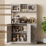 GarveeHome 67" Tall Kitchen Hutch Storage Cabinet, Farmhosue Coffee Bar Cabinet with 3 Drawers and LED Lights, Freestanding Food Pantry with Countertop for Living Room, Dining Room, Grey GarveeHome