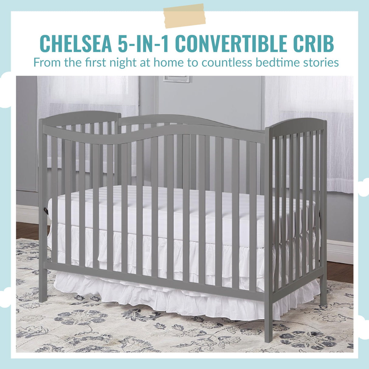 Dream On Me Chelsea 5-in-1 Convertible Crib, Steel Grey Dream On Me