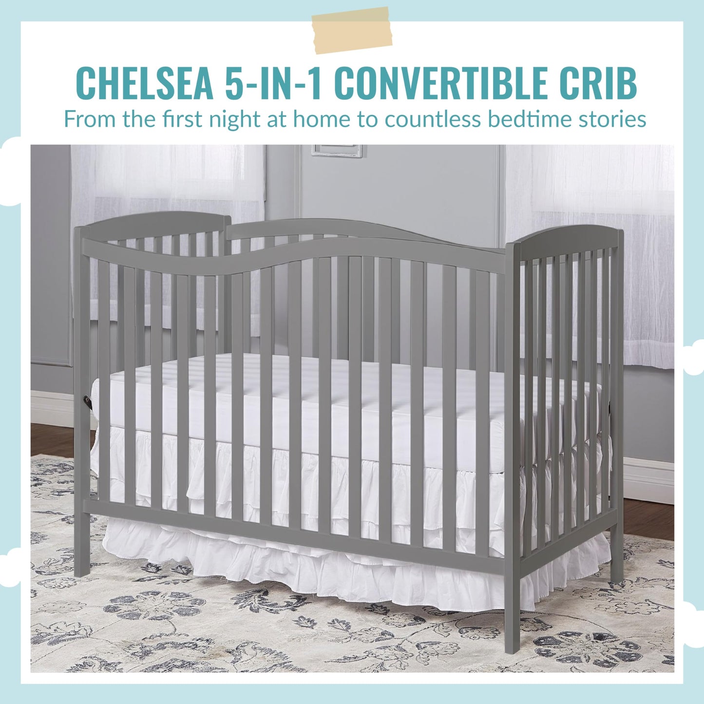 Dream On Me Chelsea 5-in-1 Convertible Crib, Steel Grey - WoodArtSupply