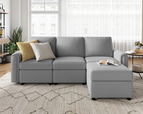 LINSY HOME Modular Sectional Sofa, Convertible L Shaped Sofa Couch with Storage, Modular Sectionals with Ottomans, Small Sofa Couch with Chaise for Small Space, Living Room, Gray LINSY HOME