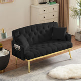 Small Loveseat Sofa, 55.5-inch Modern Sofa Couch with with 2 Side Pockets, Modern Tufted Sofa with Golden Metal Legs, Upholstered Space Saving Love Seat for Living Room, Bedroom, Office, Black KINFFICT