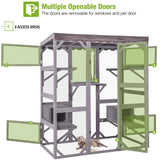 GUTINNEEN Catio Outdoor Cat Enclosure Large Walk in Window Cat House for Mulitiple Cats with 7 Platforms and 2 Resting Box,Tarp Roof,71 inch GUTINNEEN
