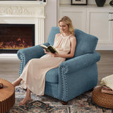 ONBRILL Nailhead Trim Armchair, Rolled Arm Accent Chair for Living Room, Comfy Chenille Club Sofa Chair w/Springs Cushions & Wood Legs, Traditional Single Couch Chair for Apartment, Farmhouse, Teal ONBRILL