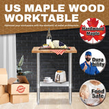 US Maple Top Work Table - 30 x 12 x 35 Inch Commercial Butcher Block Wooden Workbench with Adjustable Lower Shelf - Fits Restaurant, Warehouse, Home, DuraSteel