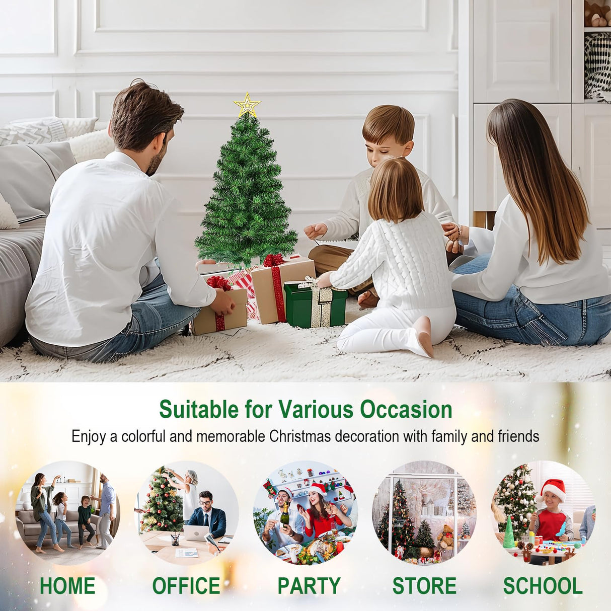 DUUDO 3FT Premium Hinged Artificial Holiday Small Mini Christmas Tree for Tabletop,Home, Office, Indoor and Outdoor Holiday Decoration,Easy Assembly Metal Hinges & Foldable Base DUUDO