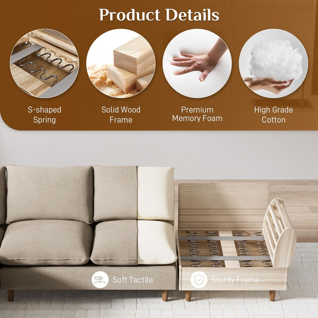 Nolohoo Cloud Couch Sectional Sofa, Modern Large Modular Sofas with Chaise, Convertible Ottoman, 112" Comfy Fluffy U Shape Sectional Couches for Living Room, Apartment, Light Brown Nolohoo