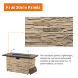 PIZZELLO Outdoor 43 Inch Outdoor Fire Pit Table, 50,000 BTU Rectangle Propane Fire Pit with Glass Wind Guard, Rain Cover, Removable Lid, Matching with Outdoor Furniture Sets, CSA Certified (Buff) PIZZELLO