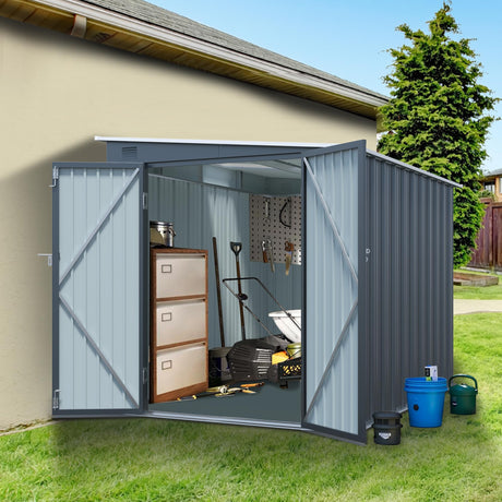 GFDGFD 6x8FT Galvanized Steel Outdoor Storage Shed with Lockable Double Doors, Metal Lean to Shed with Free PC Light Board for Tools, Bikes & Patio Essentials (Without Floors) GFDGFD