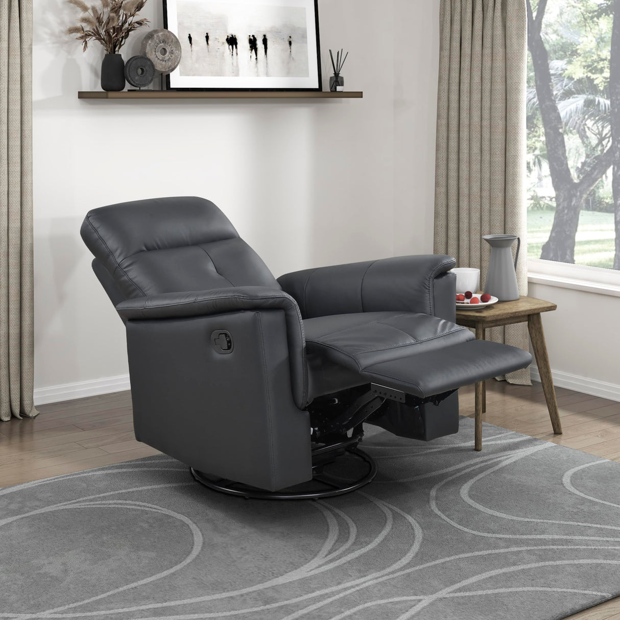 Lexicon Swivel Glider Recliner Chair, Comfy Nursery Glider, Top Grain Leather Match Recliner, Manual Reclining Chair for Living Room/Office/Apartment, Black Lexicon