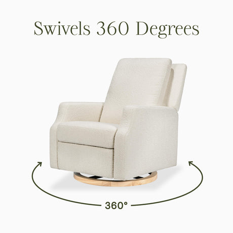 Namesake Crewe Recliner and Swivel Glider in Ivory Boucle with Light Wood Base, Greenguard Gold Certified NAMESAKE