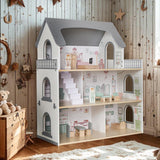 Wooden Dream Playhouse with Balcony, Doll House for Kids with Furniture, DIY Pretend Dolls Play House Toy, Girls Dollhouses Toys with 12 PCS Accessories, Birthday Gifts for Boys & Girls Ages 3+ touch us