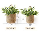 Dahey 2 Pack Wall Hanging Rope Basket with Artificial Eucalyptus Farmhouse Decor, Jute Woven Storage Organizer Flower Plants Basket Set Rustic Wall Decor for Porch Living Room Bedroom Entryway,Brown Dahey