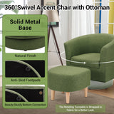 DAZONE Green Swivel Accent Chair with Ottoman, Comfy Barrel Armchair for Small Spaces, 360° Modern Fabric Lounge Chair for Living Room, Bedroom, Reading Nook, Home Office DAZONE
