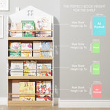 UTEX Kids Bookshelf Wall Mounted, 4-Tier Book Shelf Organizer, Tall Wooden Children's Bookcase, Storage Book Rack for Kids Room, Nursery, Bedroom, Living Room, White UTEX