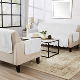 Great Bay Home Medallion Stitched Solid Furniture Protector Stain Resistant Durable Furniture Protector Elenor Collection (Loveseat, White/Sand) Great Bay Home