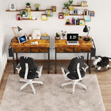 Lufeiya Small Computer Desk with 2 Drawers for Bedroom, 31 Inch Home Office Desk with Storage Fabric Drawer and Bag, Study Writing Table for Small Spaces, Rustic Brown Lufeiya