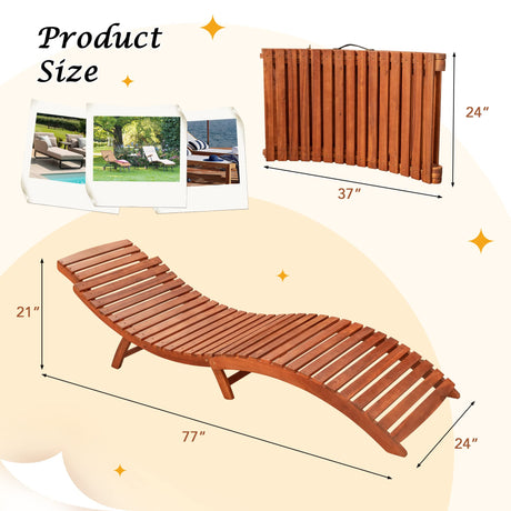 Flamaker Lounge Chairs for Outside Folding Acacia Wood Chaise Lounge with Side Handle Sun Lounger for Poolside, Lawn, Backyard (2 Piece) Flamaker