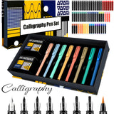 JiaoJiRen Calligraphy Set Fountain Pens with 8 Different Size Nibs and 60 Ink Cartridges(12 Colors),Calligraphy Pen Set for Beginner Writing Drawing Practice JiaoJiRen
