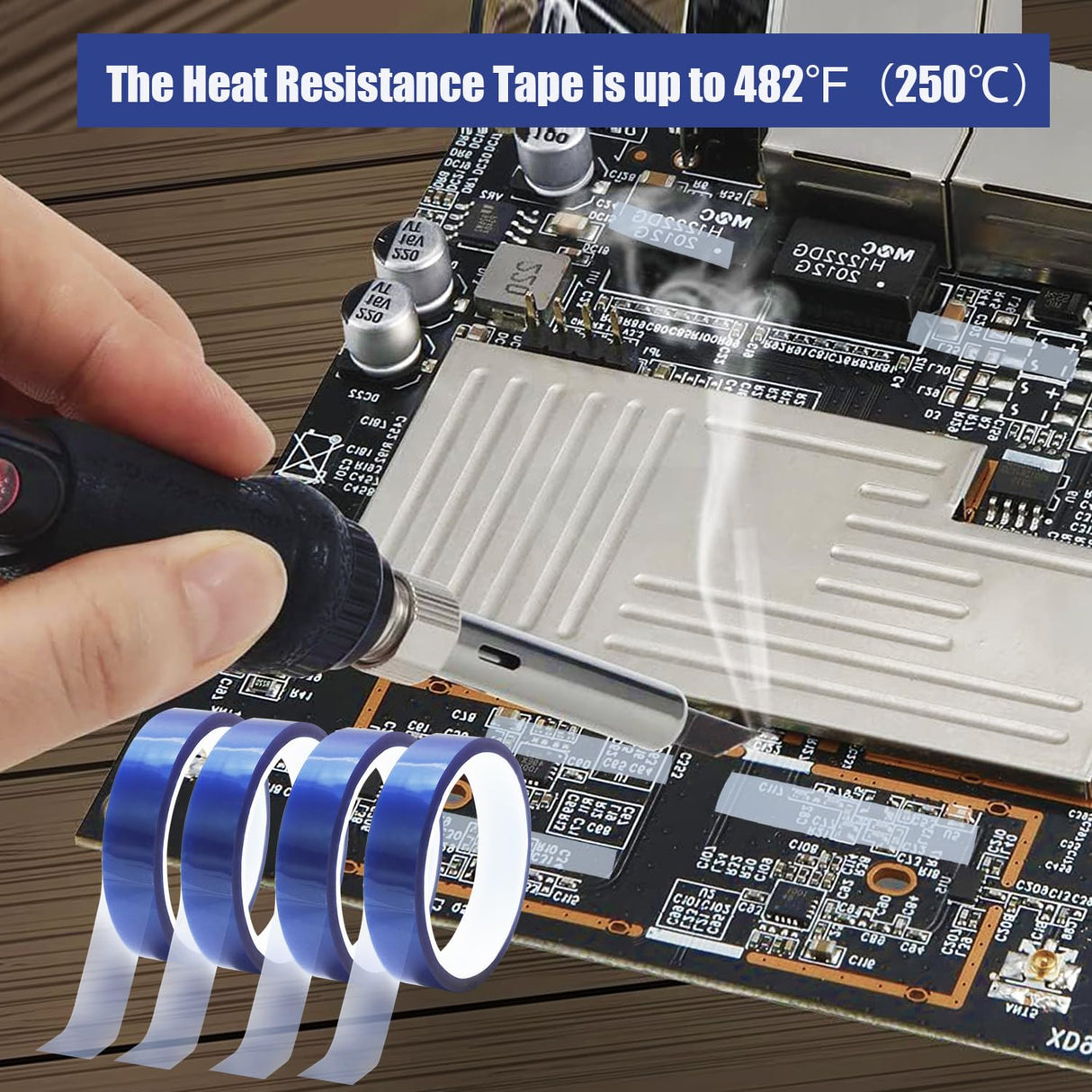 HSDCO 4 Rolls Heat Tape for Sublimation, Heat Resistant Tape for Heat Transfer Sublimation Press, 20mm x 33m(108ft) No Residue Heat Transfer Tape (Blue) HSDCO