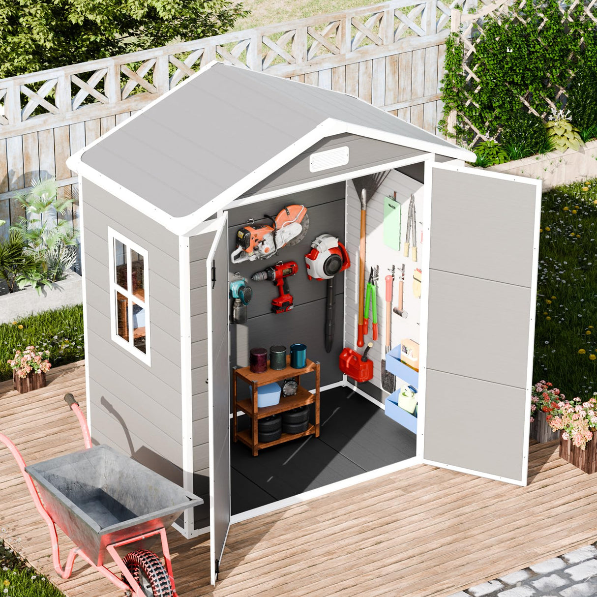 Outdoor Resin Storage Shed 6x3 FT Waterproof Sheds Kit with Floor Window Lockable Door Included, Outside Plastic Sheds for Backyard Garden Patio Lawn Tools WELYAS