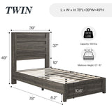 Albott Farmhouse Twin Platform Bed with 49" Fluted Headboard, Wood Bed Frame with Natural Grain Finish, No Box Spring Needed, Noise-Free, Rustic Grey Albott