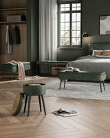 VASAGLE EKHO Collection - Bench for Entryway Bedroom, Synthetic Leather with Stitching, Ottoman Bench with Steel Legs, Living Dining Room, Mid-Century Modern, Loads 660 lb, Forest Green ULOM076C01 VASAGLE