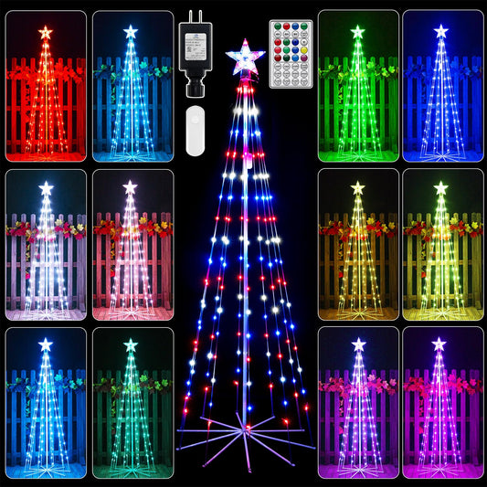 shineshine Christmas Tree Lights 5FT 140 LED, RGB 34 Modes Color Changing Christmas Lights with Remote, IP65 Waterproof Outdoor Decorations for Outside Indoor Yard Porch