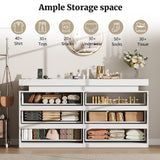 White Dresser with LED Lights,6 Drawer Dresser for Bedroom Sliding Desktop and Power Outlet Modern Wood Chest of Drawers for Closet Organizer Cabinet for Bedroom, Living Room, Entryway, Hallway Vipbear