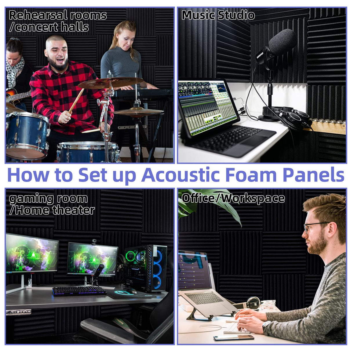 24 Pack Acoustic Panels, 1" X 12" X 12" Acoustic Foam Panels, Sound Proof Foam Panels, Self-Adhesive Soundproof Wall Panels,Fire-Proofed Soundproofing Wedges,Acoustic Treatment Foam for Home-Black Dmsky