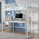 VECELO Loft Bed Twin Size, Metal Bedframe with Removable Ladder and Safety Guardrail, No Box Spring Needed, Space Saving, Noise Free, Off White VECELO