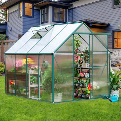 WACASA 8x6 FT Polycarbonate Greenhouse Kit for Outdoors ,Heavy Duty Aluminum Walk-in Greenhouse with Swing Door,Rain Gutter and Ventilation Window,Green House for Sunroom,Garden,Backyard - WoodArtSupply