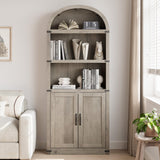Garveehome Bookcase with Doors Arched Bookshelf 71.65in Tall Bookcase Farmhouse Cabinet with Shelves Wooden Bookshelves for Home Office, Living Room Garveehome