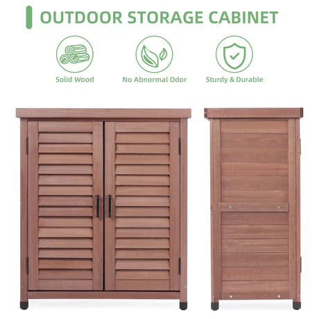 Potting Bench with Storage Cabinet and Metal Table Top for Outdoor Patio, Garden Furniture Wood Workstation (Dark Brown, 31x17x36) Mederla