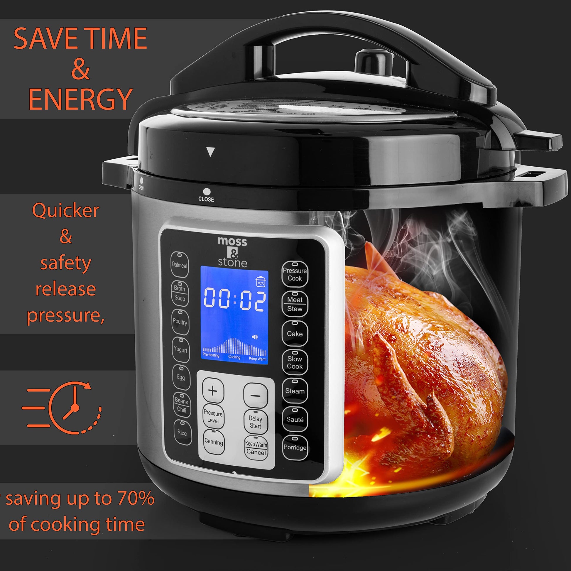 Moss & Stone Electric Pressure Cooker with Large LCD Display, Multi-Use 6 Quart Electric Pot, 14 in 1 Slow Cooker, Rice Cooker, Steamer Maker, Sauté, Yogurt Maker, Egg Cooker, Warmer & More - WoodArtSupply