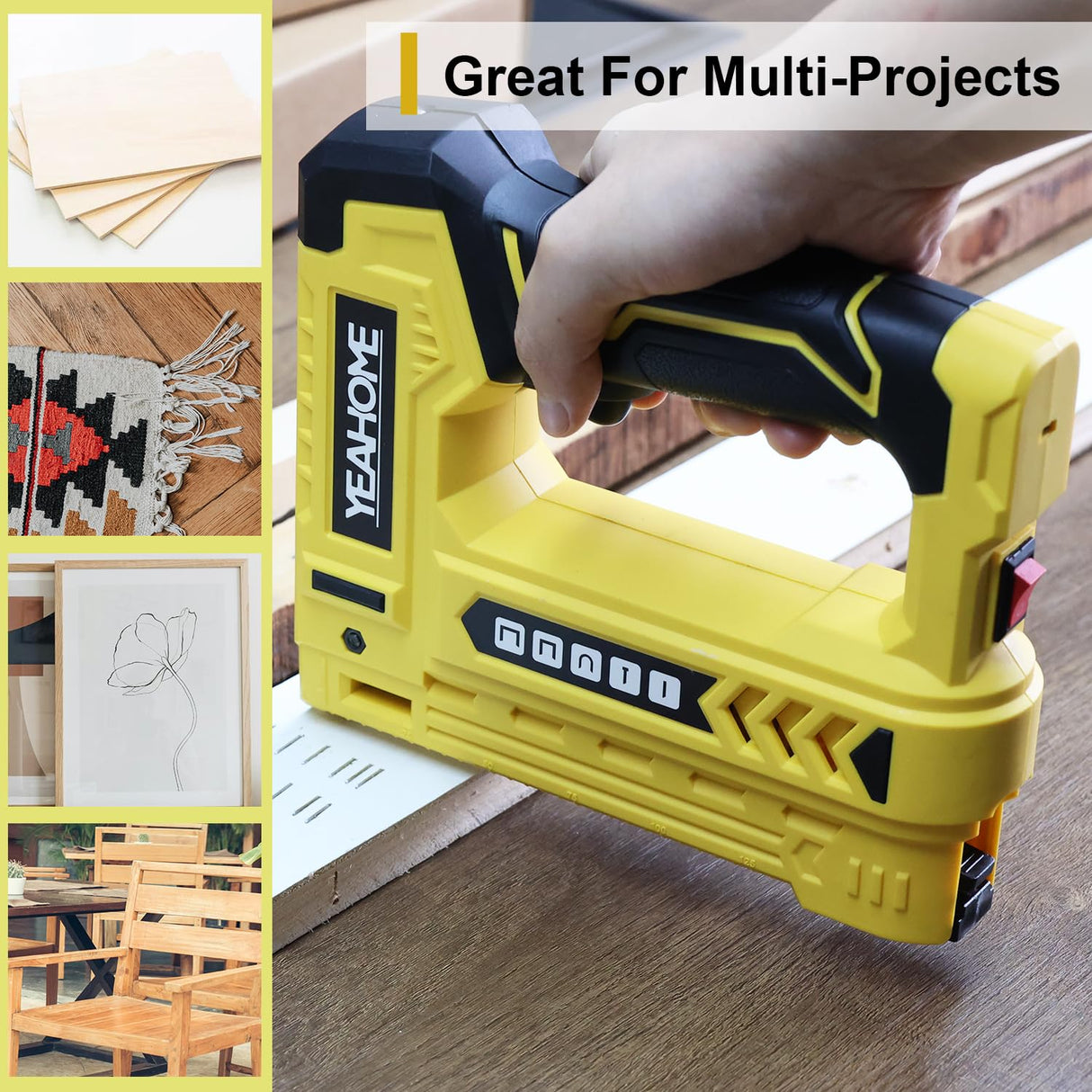YEAHOME Electric Staple Gun, 5 in 1 Cordless Staple Gun for Upholstery with 1800 Staples & Nails, 3.7V Brad Nailer Kit with USB Charger for Wood, Carpentry, Crafts, DIY YEAHOME