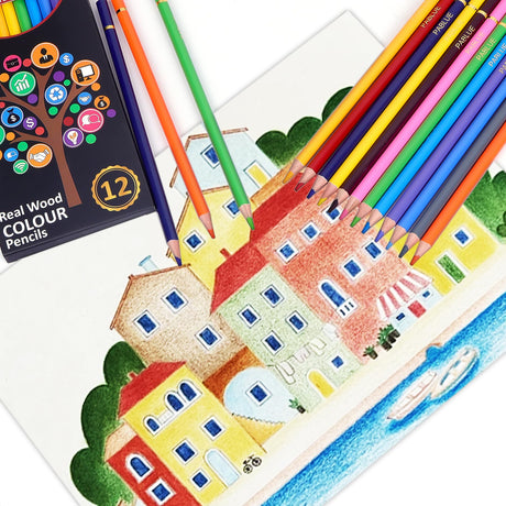 PABLUE Colored Pencils, Premium Soft Core, 12 Professional Colored Pencils for Adults,school and Coloring Book, Artist Drawing Pencils with a Water Color Brush for Blending, Sketching, Shading PABLUE
