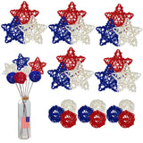 OZIO-US 24 Pcs 4th of July Star Rattan Balls Decoration, Red Blue White Stars for 4th of July Independence Day Home Decor DIY Vase Bowl Filler Ornament Table Decoration OZIO-US