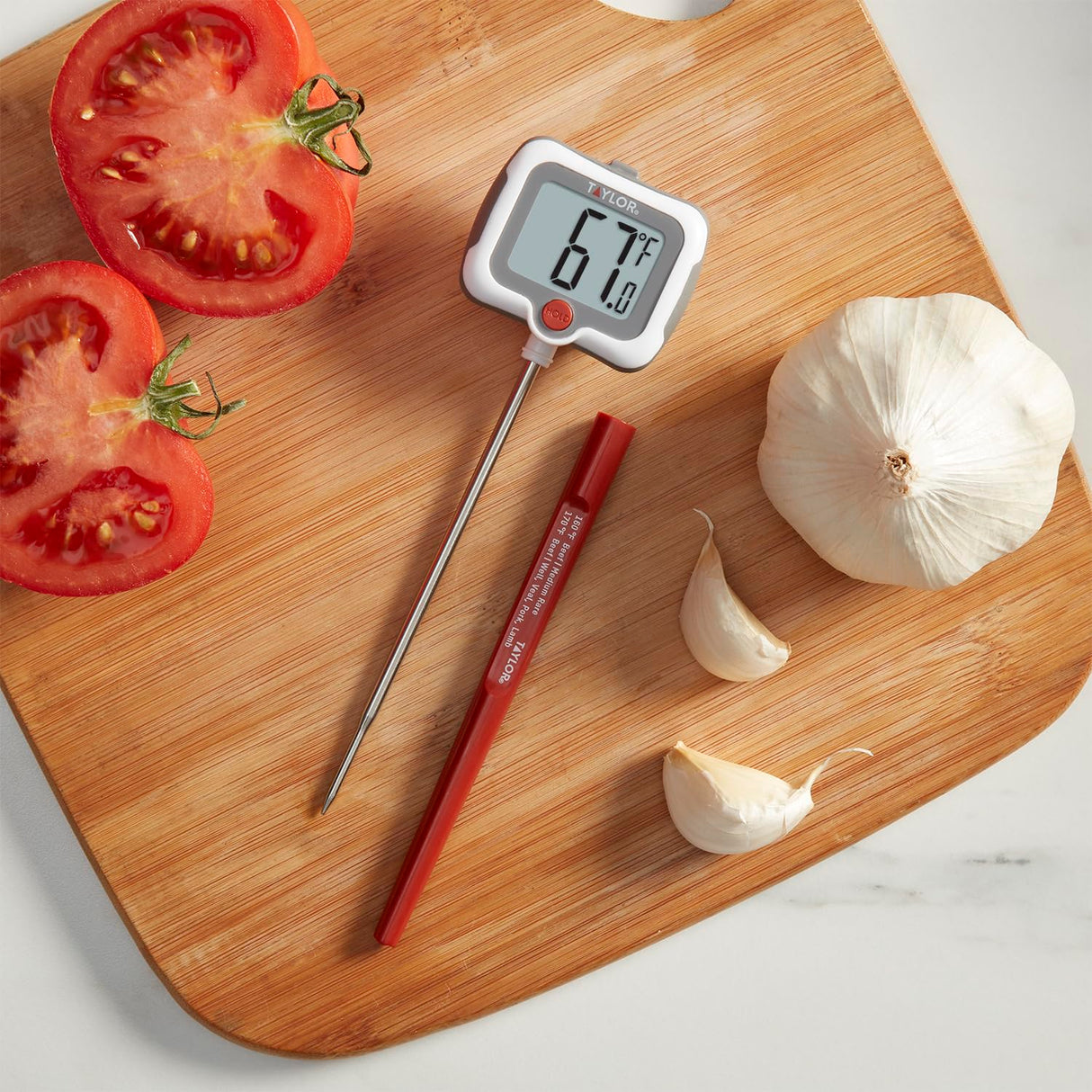 Taylor Pivoting Head Instant Read Digital Meat Food Grill BBQ Cooking Kitchen Thermometer with Protective Sleeve, Gray Taylor