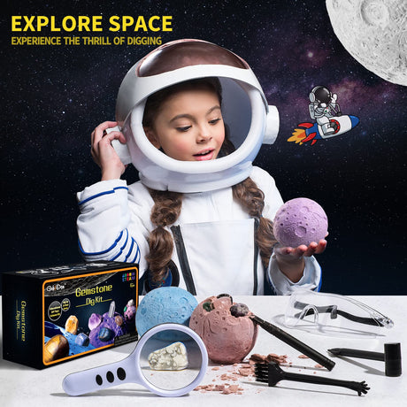 GobiDex Gemstones Dig Kit, Solar System Science Kit for Kids, Excavate 15 Real Gems, STEM Educational Space Toys Planet Collection Kit, Archaeology Geology Science Projects Gift for Boys&Girls Age 6+ GobiDex