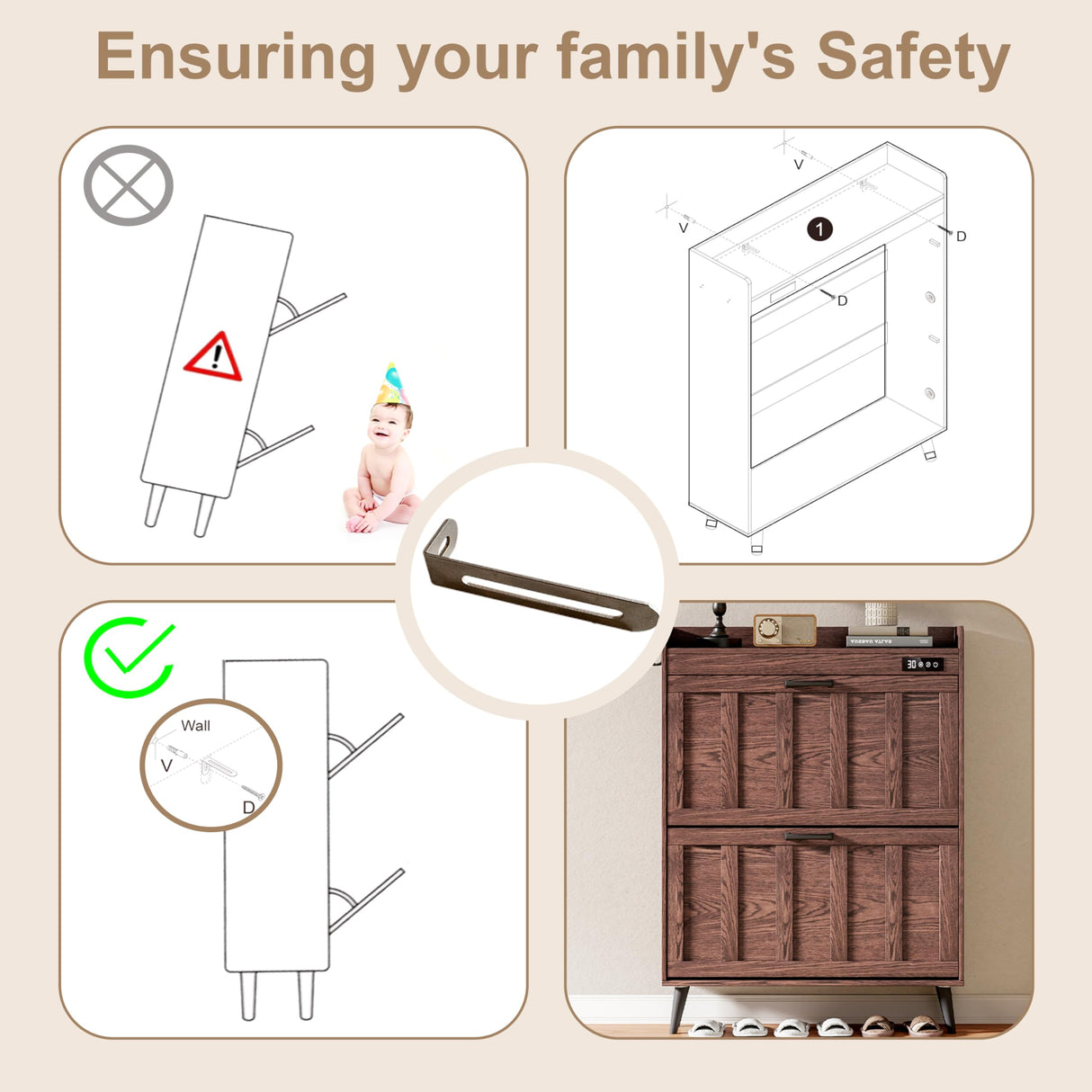 ChooChoo Shoe Storage Cabinet with 2 Flip Drawers, Deodorizing Shoe Organizer Storage for Entryway, Freestanding Hidden Slim Narrow Shoe Rack Cabinet, Walnut ChooChoo