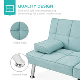 Best Choice Products Linen Modern Folding Futon, Reclining Sofa Bed for Apartment, Dorm w/Removable Armrests, 2 Cupholders - Aqua Best Choice Products