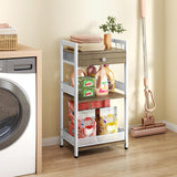 FAVOOSTY 3-Tier Bathroom Ladder Shelf Floor Storage Shelf with Drawer Freestanding Shelving Unit Bookcase End Table for Bathroom Living Room,Balcony-White FAVOOSTY