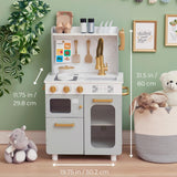Teamson Kids Little Chef Memphis Small Wooden Play Kitchen with Interactive, Realistic Features, and 16 Kitchen Accessories - for 3yrs and up, Pretend Play House, Restaurant - Gray/Gold/Faux Marble Teamson Kids