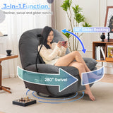 Oversized Electric Recliner Chair, 360 Swivel Rocking Glider Rocker for Adults Modern Ergonomic Lounge for Living Room Phone Stand& Smart Control Theater Seating (Black, Silicone Leather) Deolme